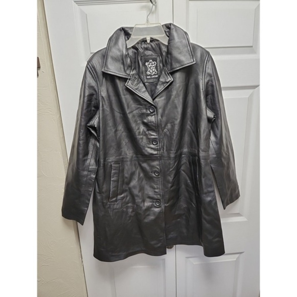 Woman's Classic Real Leather 3/4 Length Black Coat‎  Button  2XL  Kandis